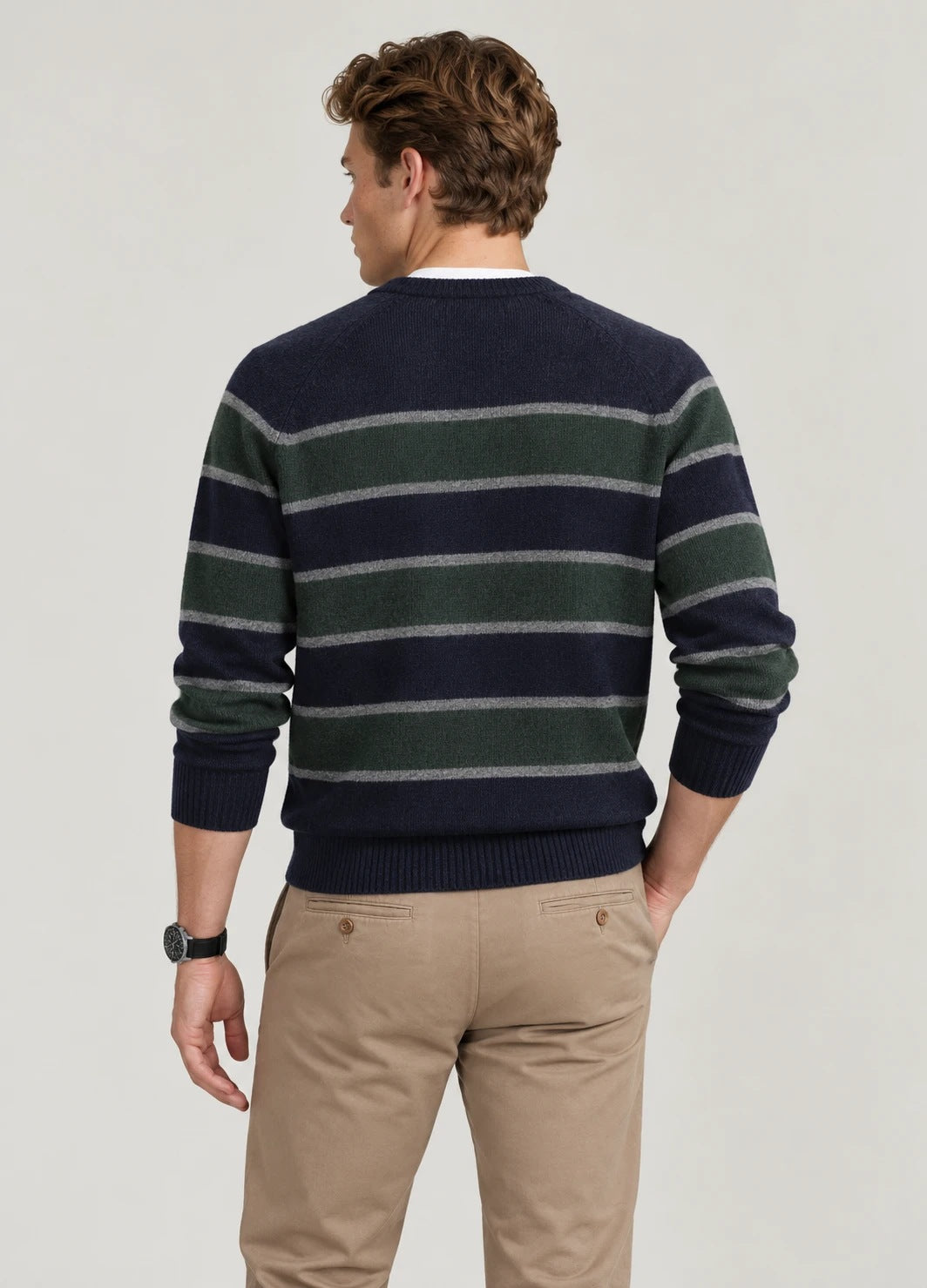Jersey Ranglan Stripes Crew Neck Marino