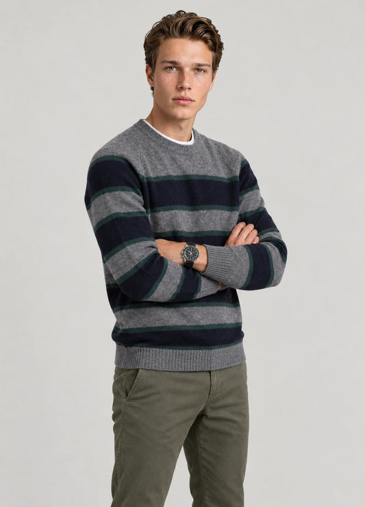 Jersey Ranglan Stripes Crew Neck Gris