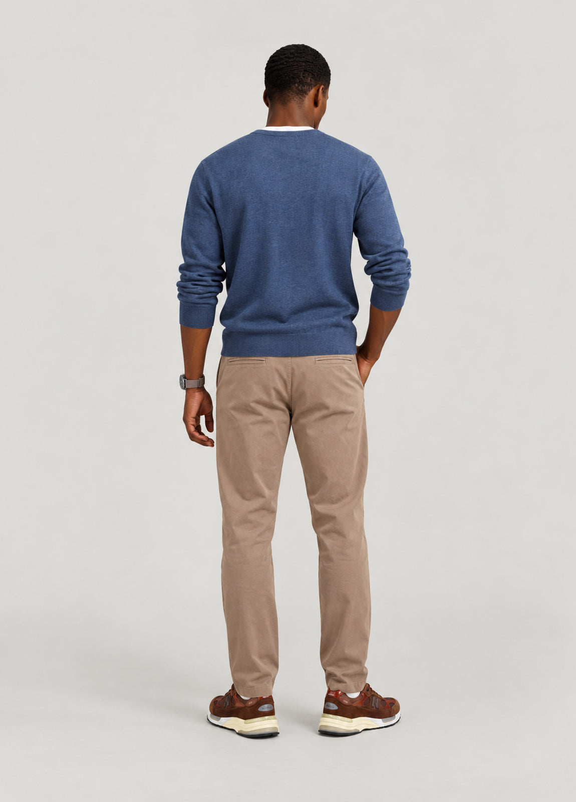 Jersey cuello redondo azul denim jaspeado