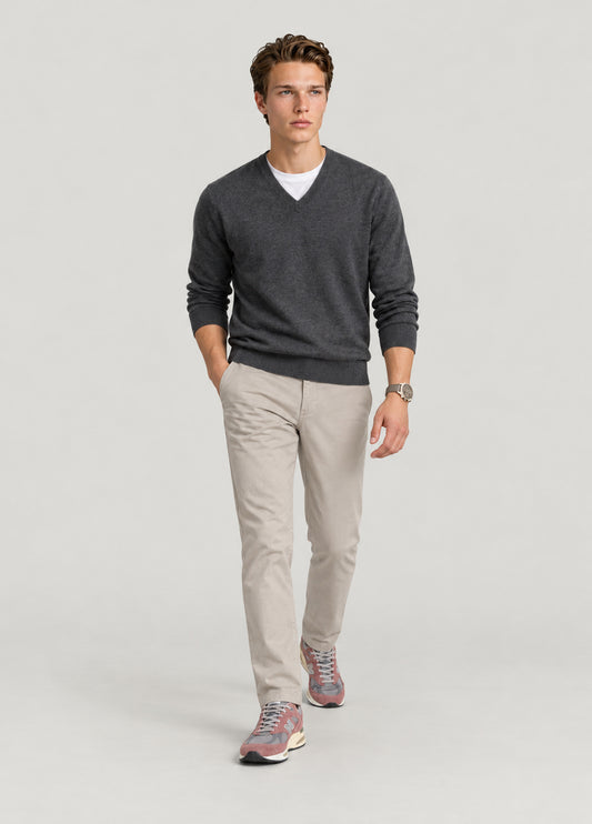 Jersey cuello pico gris jaspeado
