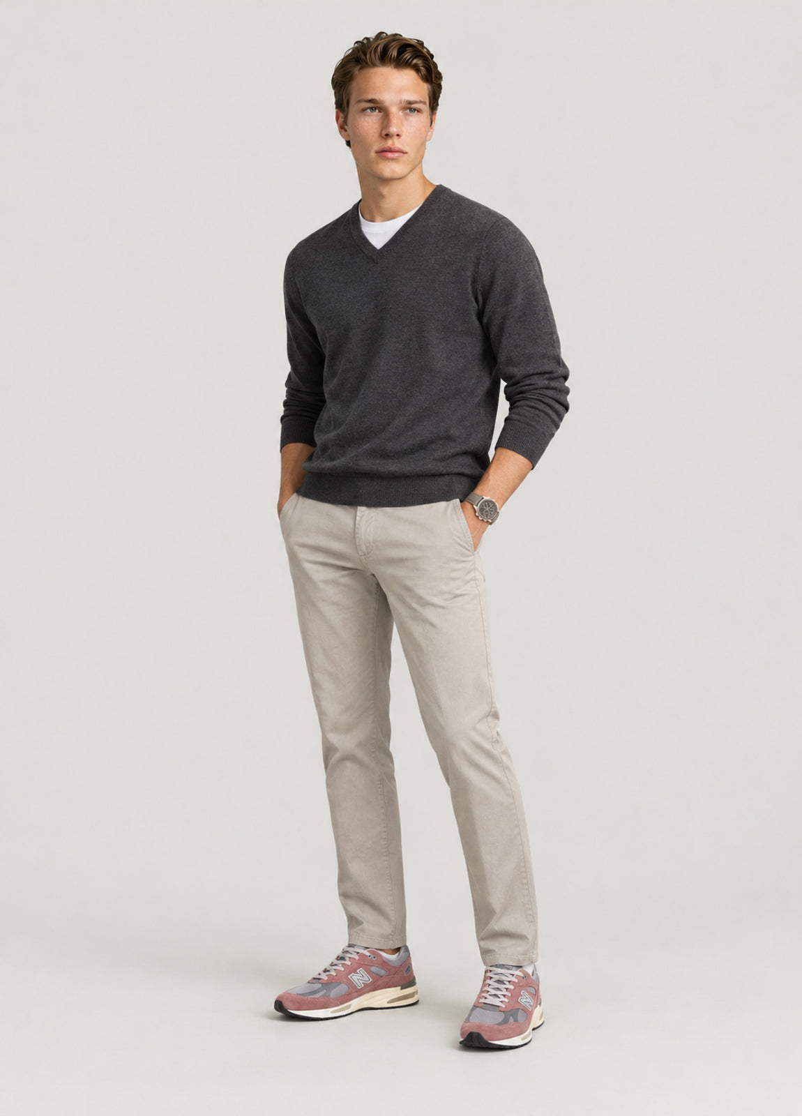 Jersey cuello pico gris jaspeado
