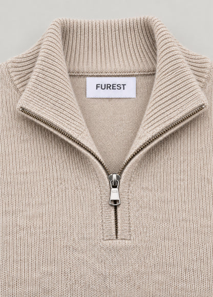 Jersey cuello zip beige jaspeado