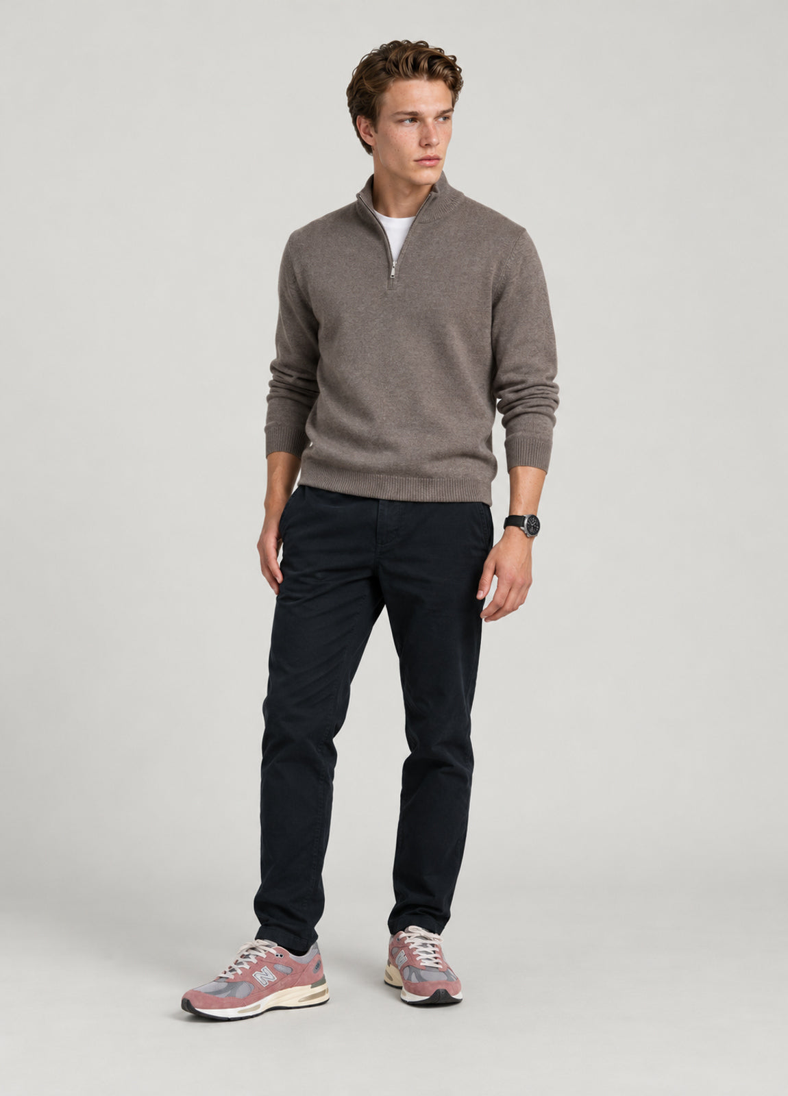 Jersey cuello zip visón