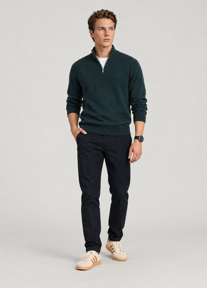 Jersey cuello zip verde jaspeado