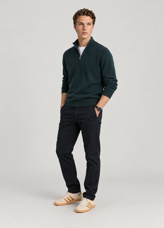Jersey cuello zip verde jaspeado