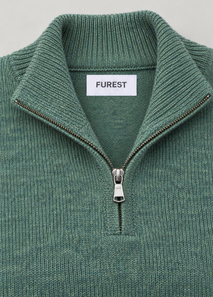 Jersey cuello zip verde jaspeado