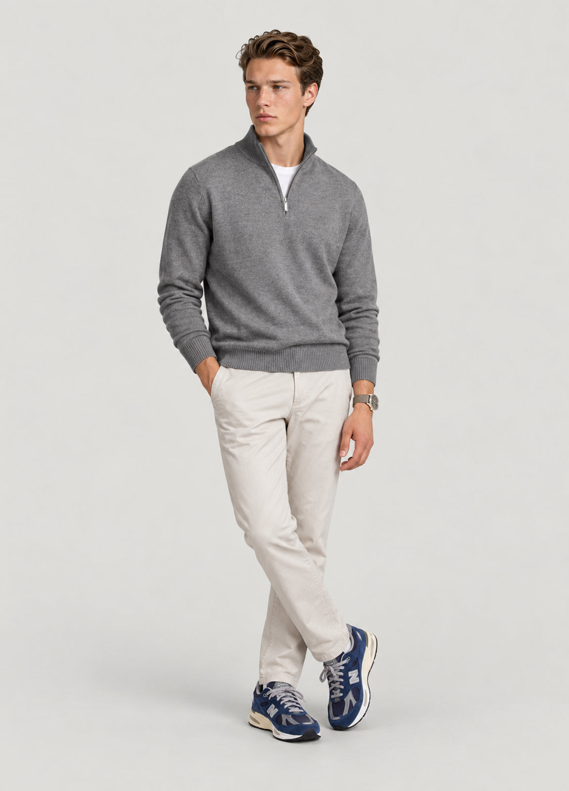 Jersey cuello zip gris jaspeado