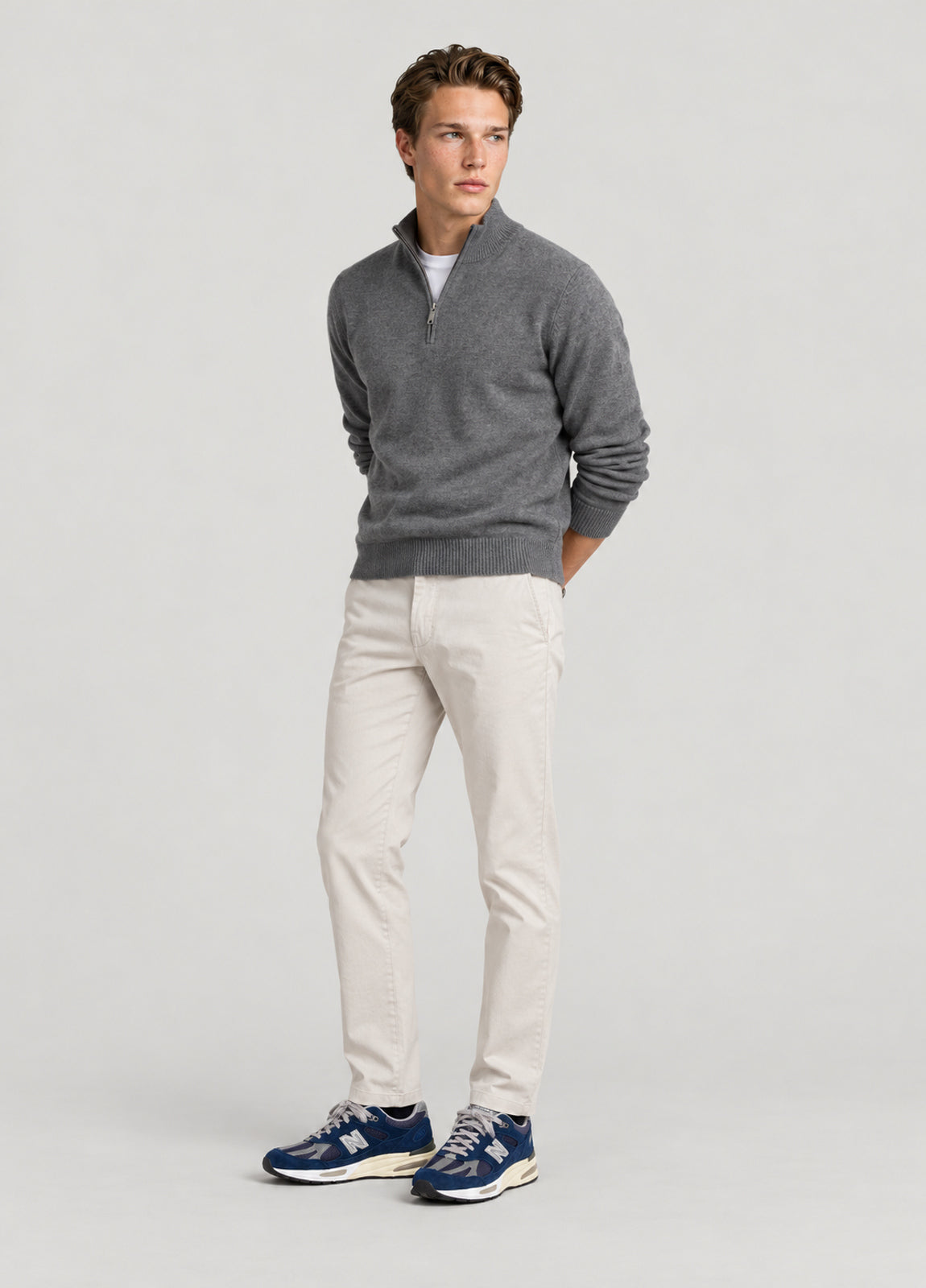 Jersey cuello zip gris jaspeado