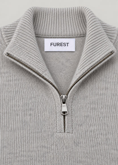 Jersey cuello zip gris perla jaspeado