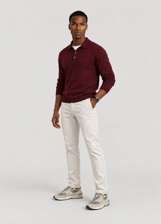 Jersey cuello polo burdeos
