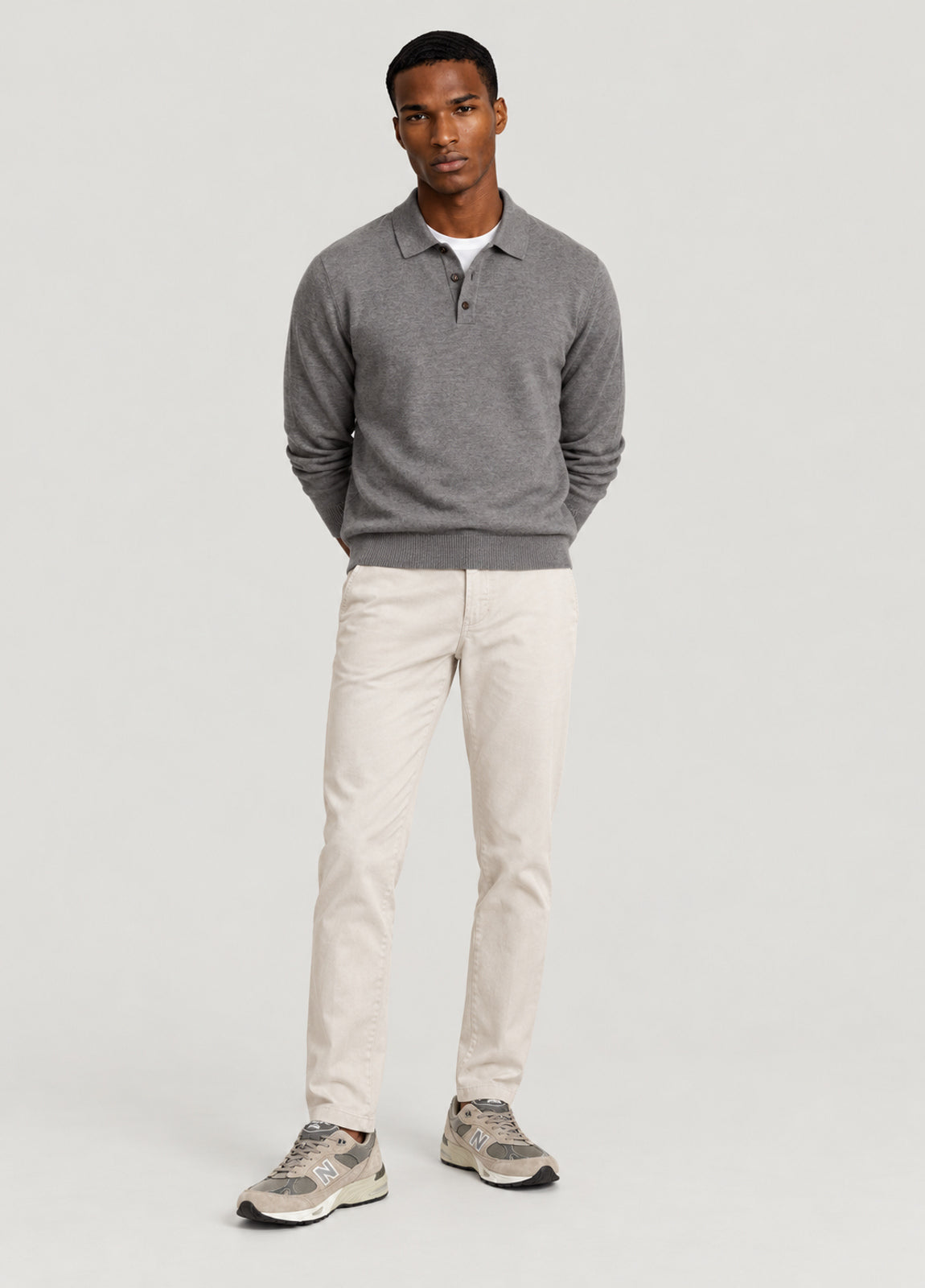 Jersey cuello polo gris jaspeado