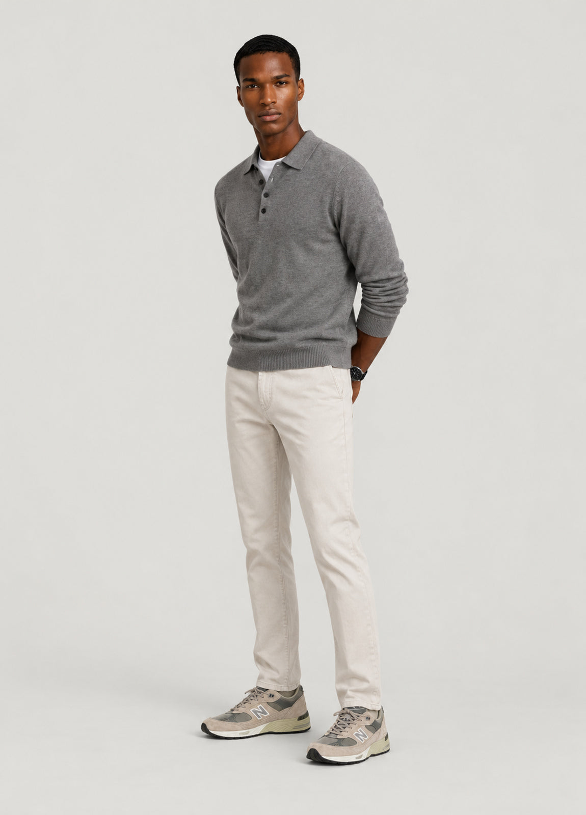 Jersey cuello polo gris jaspeado