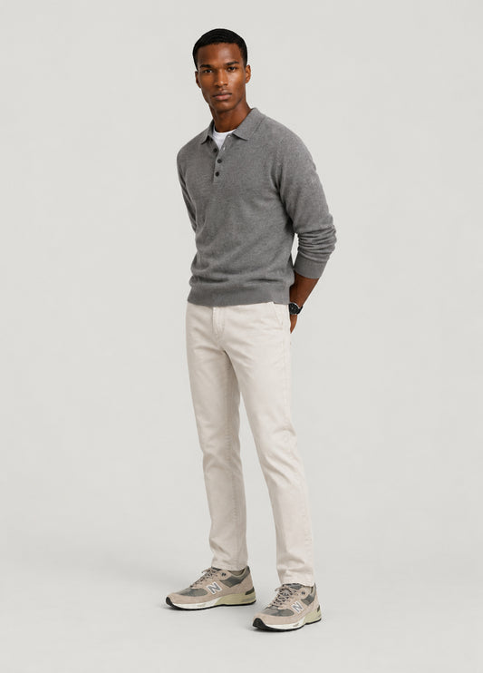 Jersey cuello polo gris jaspeado