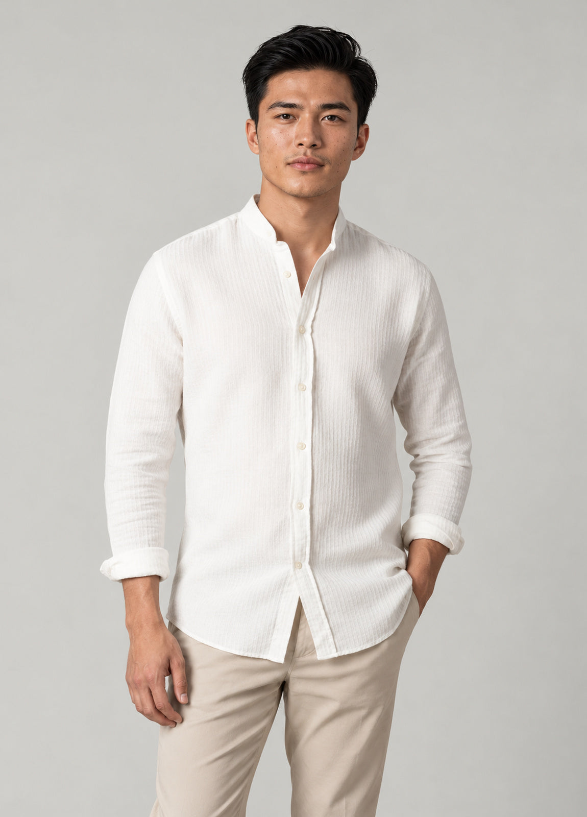 Camisa cuello mao blanco roto