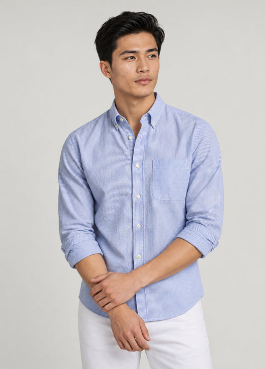 Camisa seersucker rayas azul