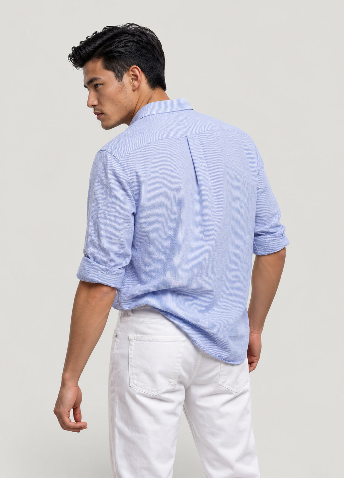 Camisa seersucker rayas azul