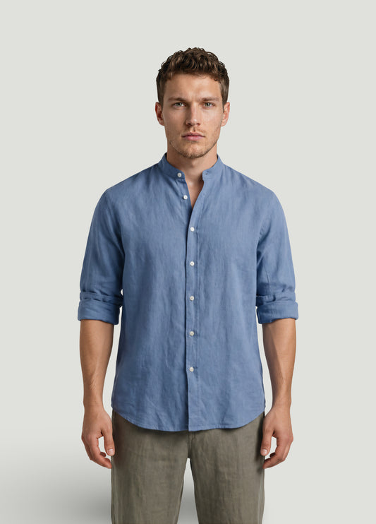 Camisa sport mao lino y algodón azul