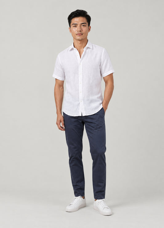 Camisa manga corta lino blanca