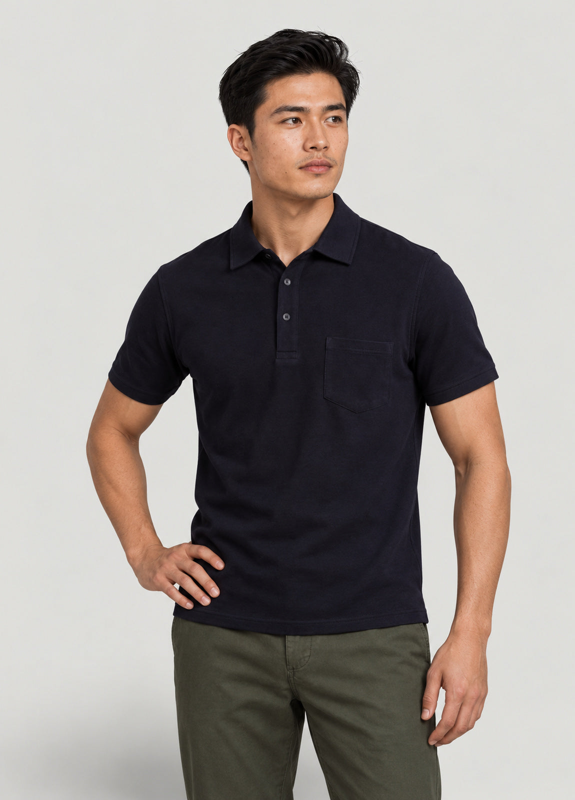 Polo manga corta algodón pima marino.