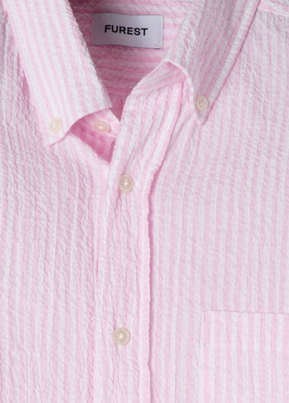 Pink striped seersucker shirt