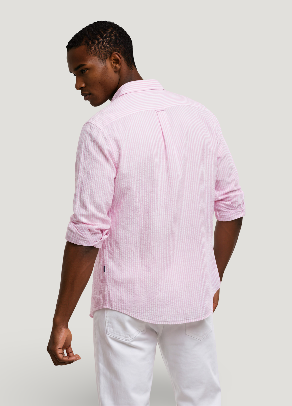 Pink striped seersucker shirt