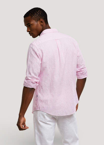 Pink striped seersucker shirt