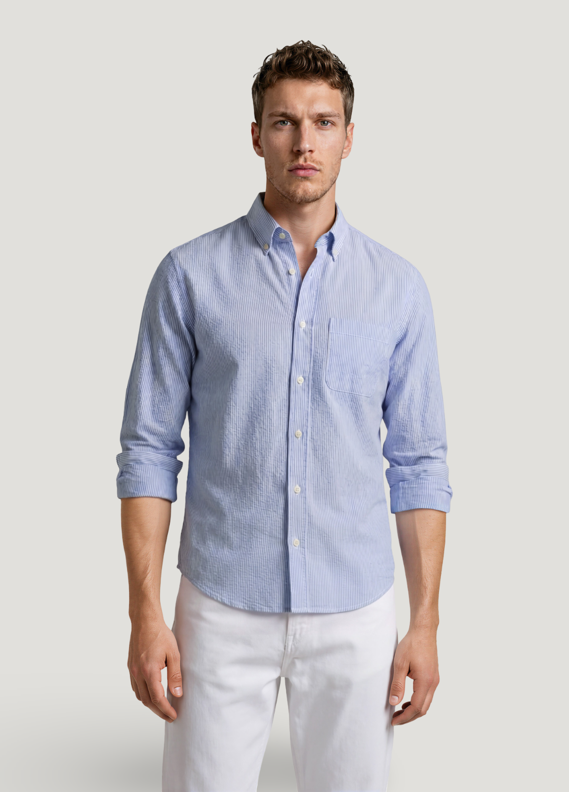 Blue striped seersucker shirt