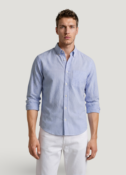 Blue striped seersucker shirt