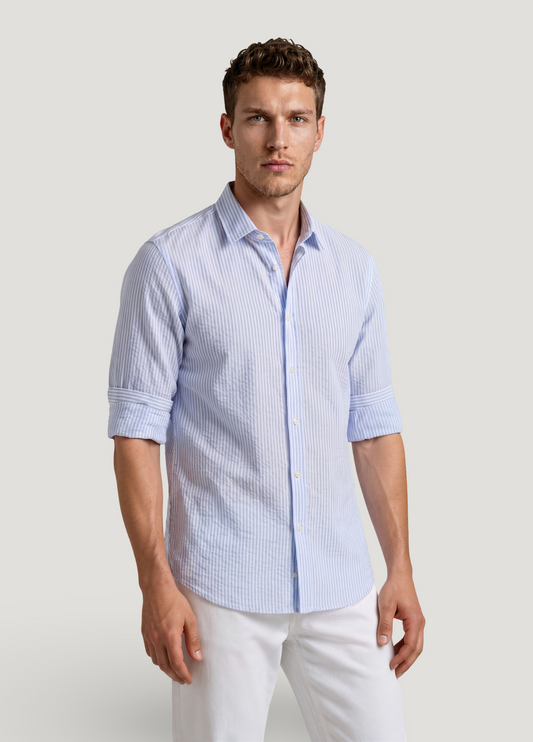 Light blue striped seersucker shirt