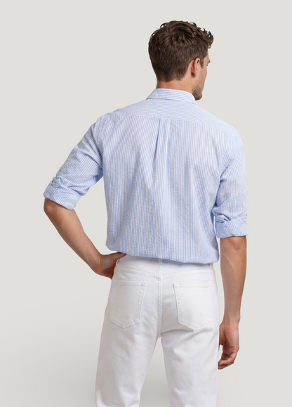 Light blue striped seersucker shirt