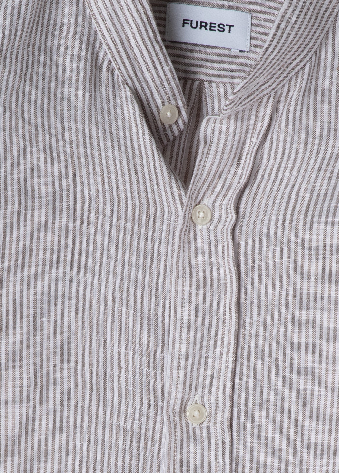 Striped brown linen mandarin collar shirt