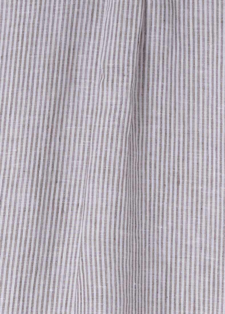 Striped brown linen mandarin collar shirt