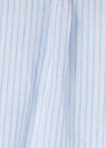 Mao collar linen shirt with light blue stripes