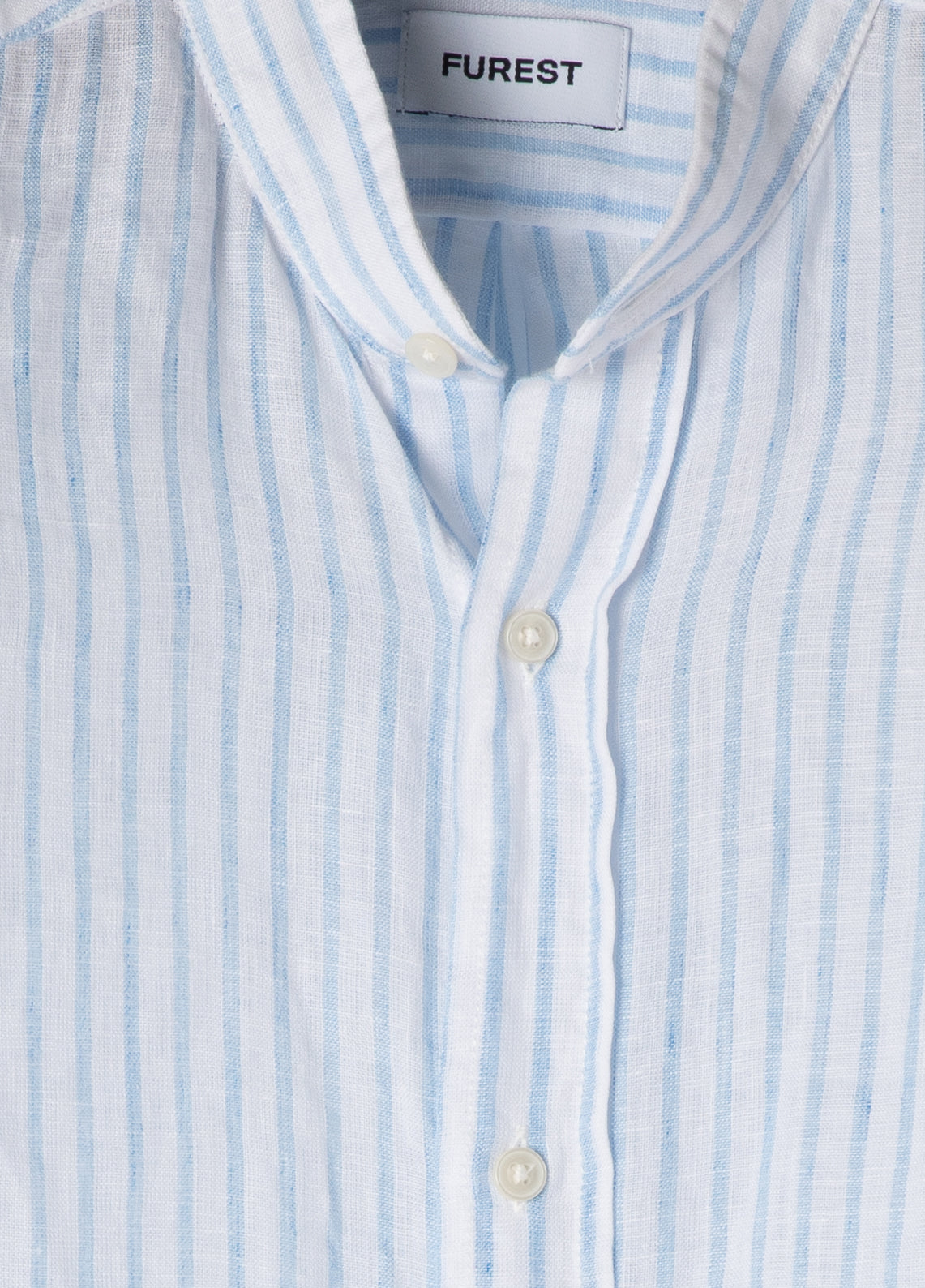 Mao collar linen shirt with light blue stripes