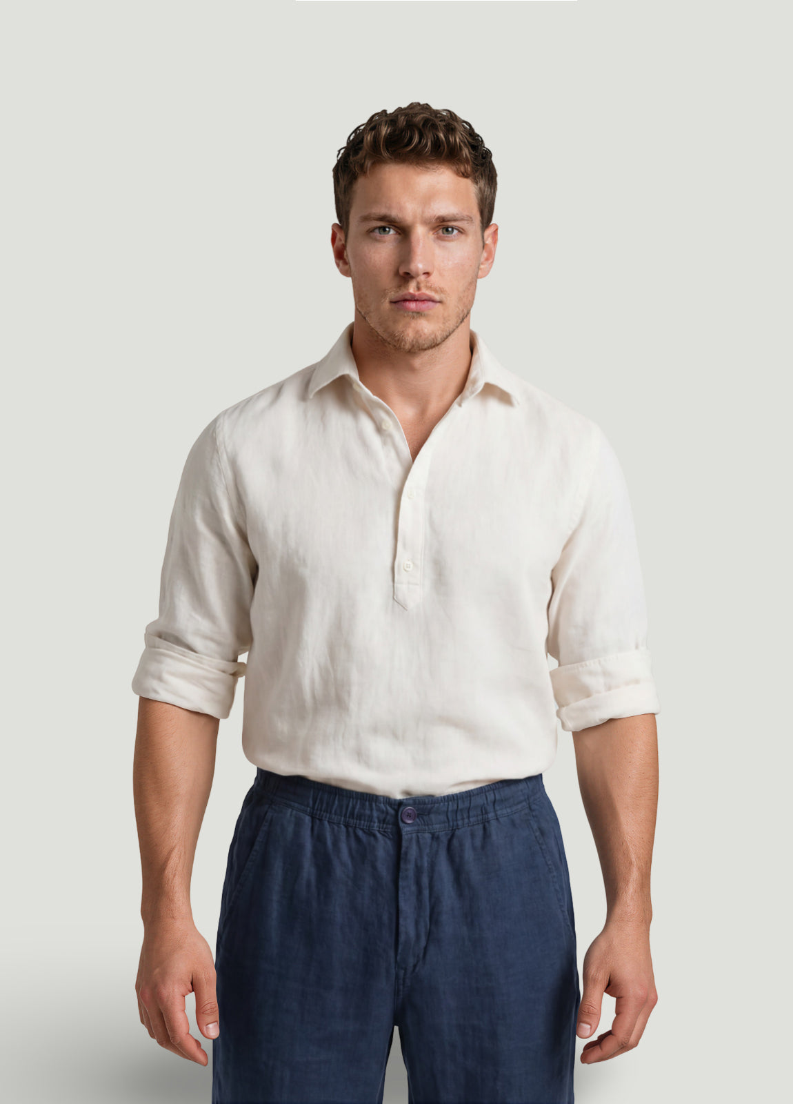 Camisa sport polera lino y algodón crudo