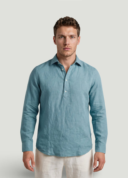 Camisa sport polera lino y algodón verde
