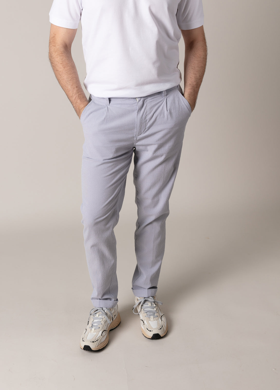 Pantalón sport seersucker azul