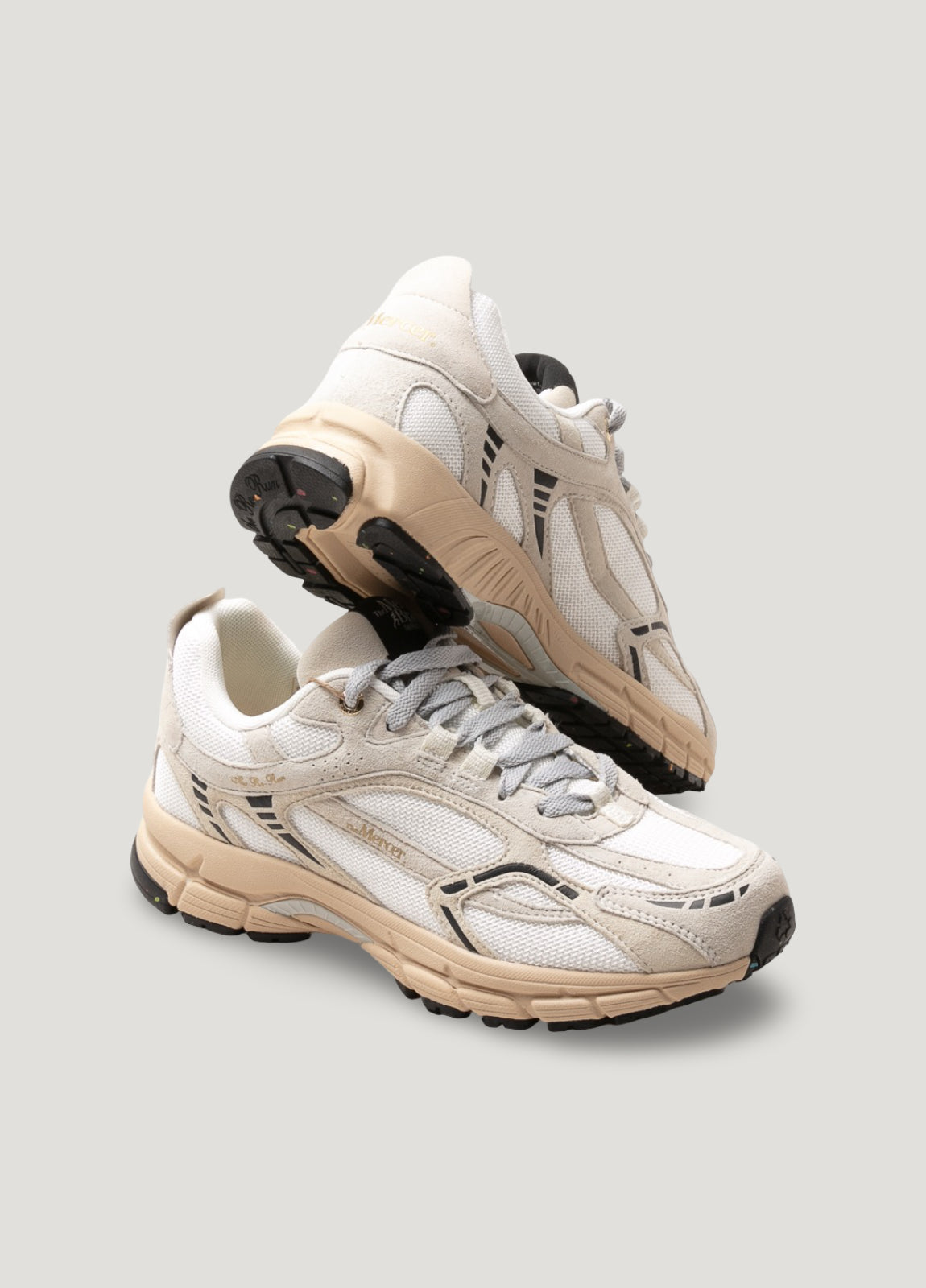 Beige and white sneakers