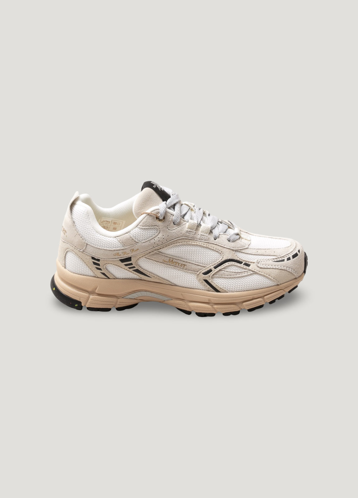 Beige and white sneakers