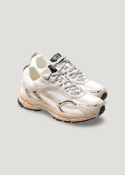 Beige and white sneakers