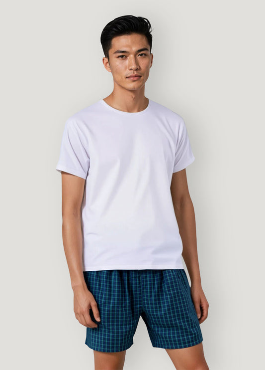 Green and blue checkered boxer shorts