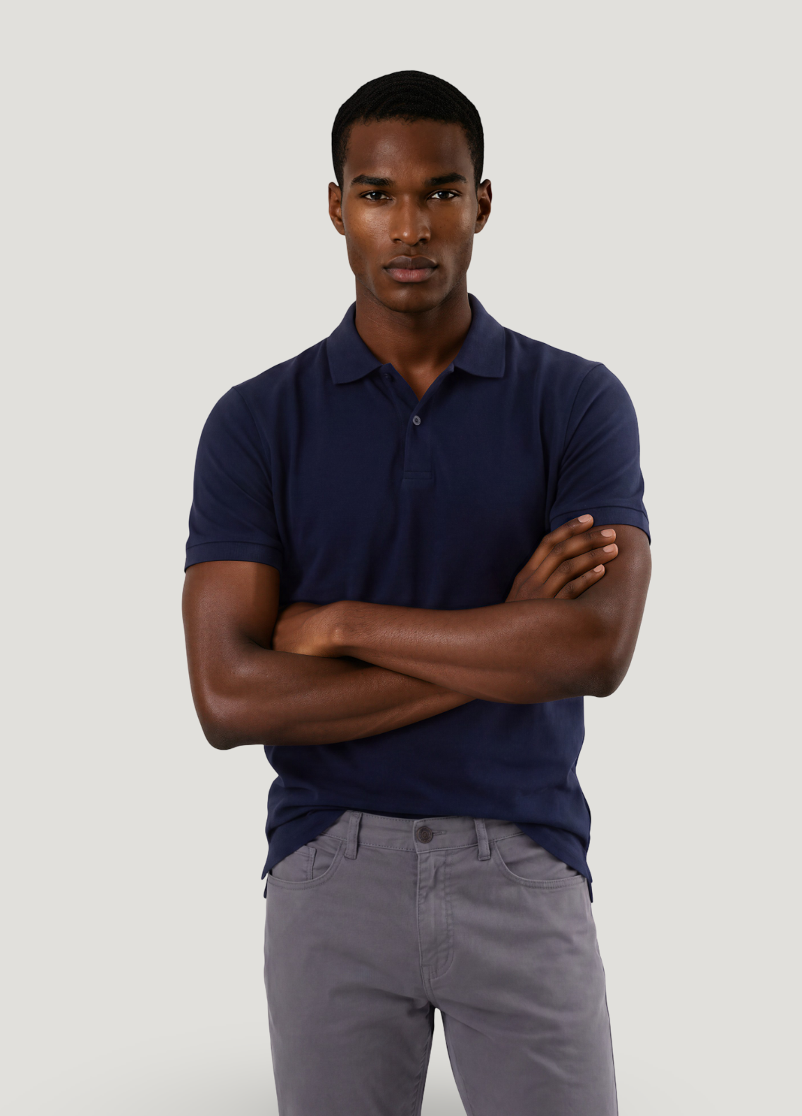 Gray five-pocket pants