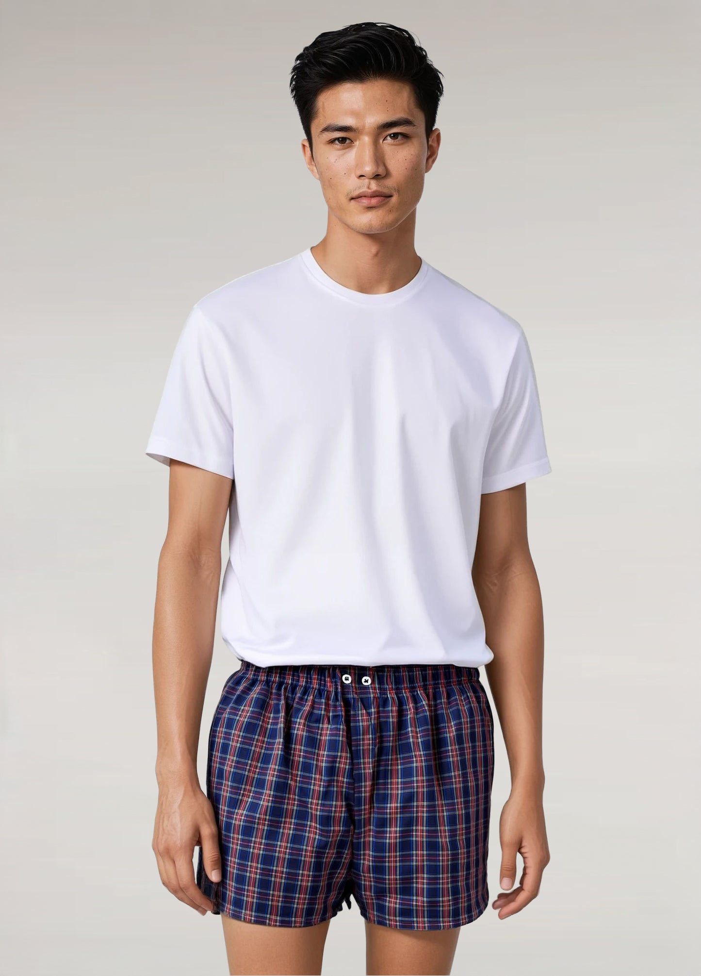 Blue and red checkered boxer shorts