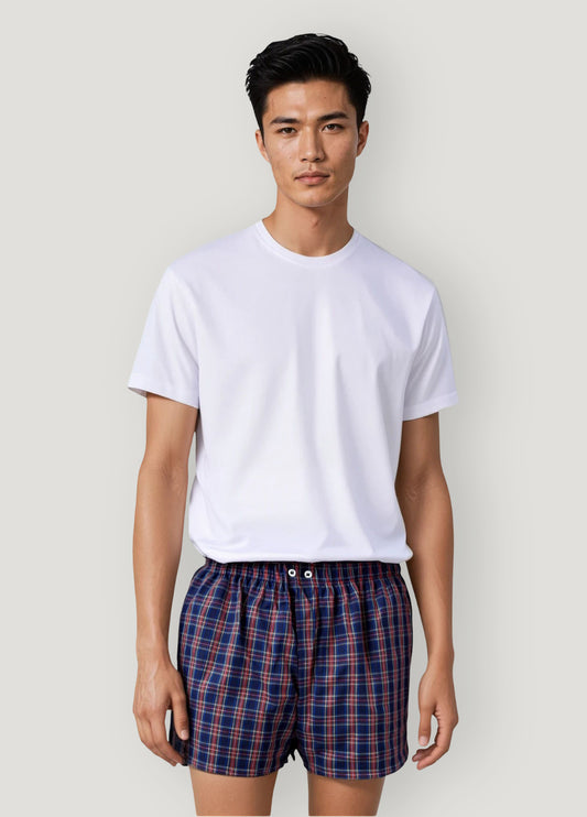 Blue and red checkered boxer shorts