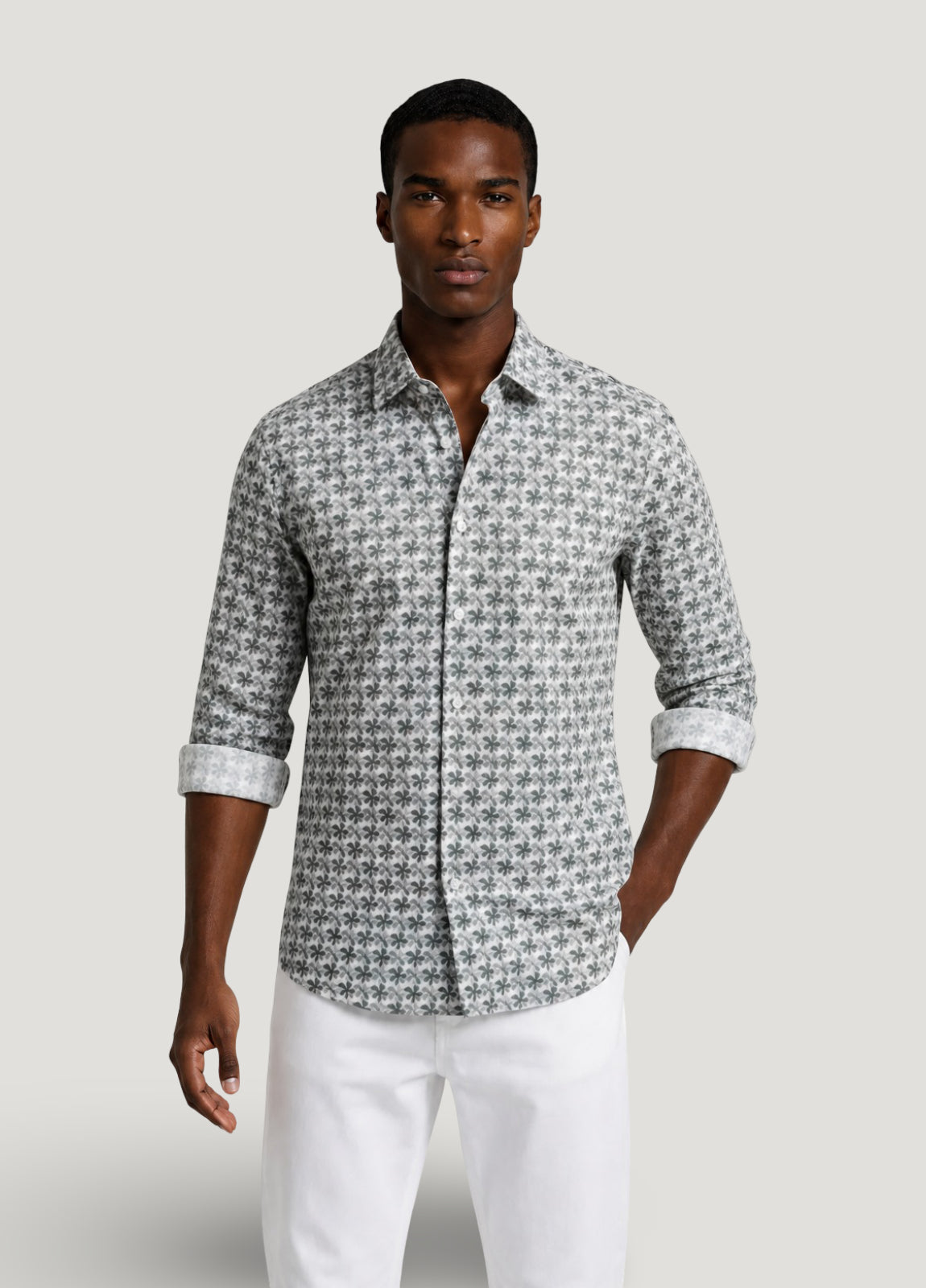 Green floral print shirt