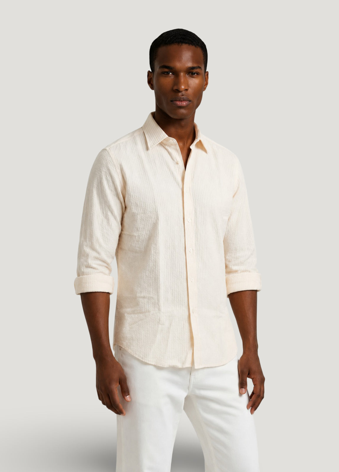 Yellow striped seersucker shirt