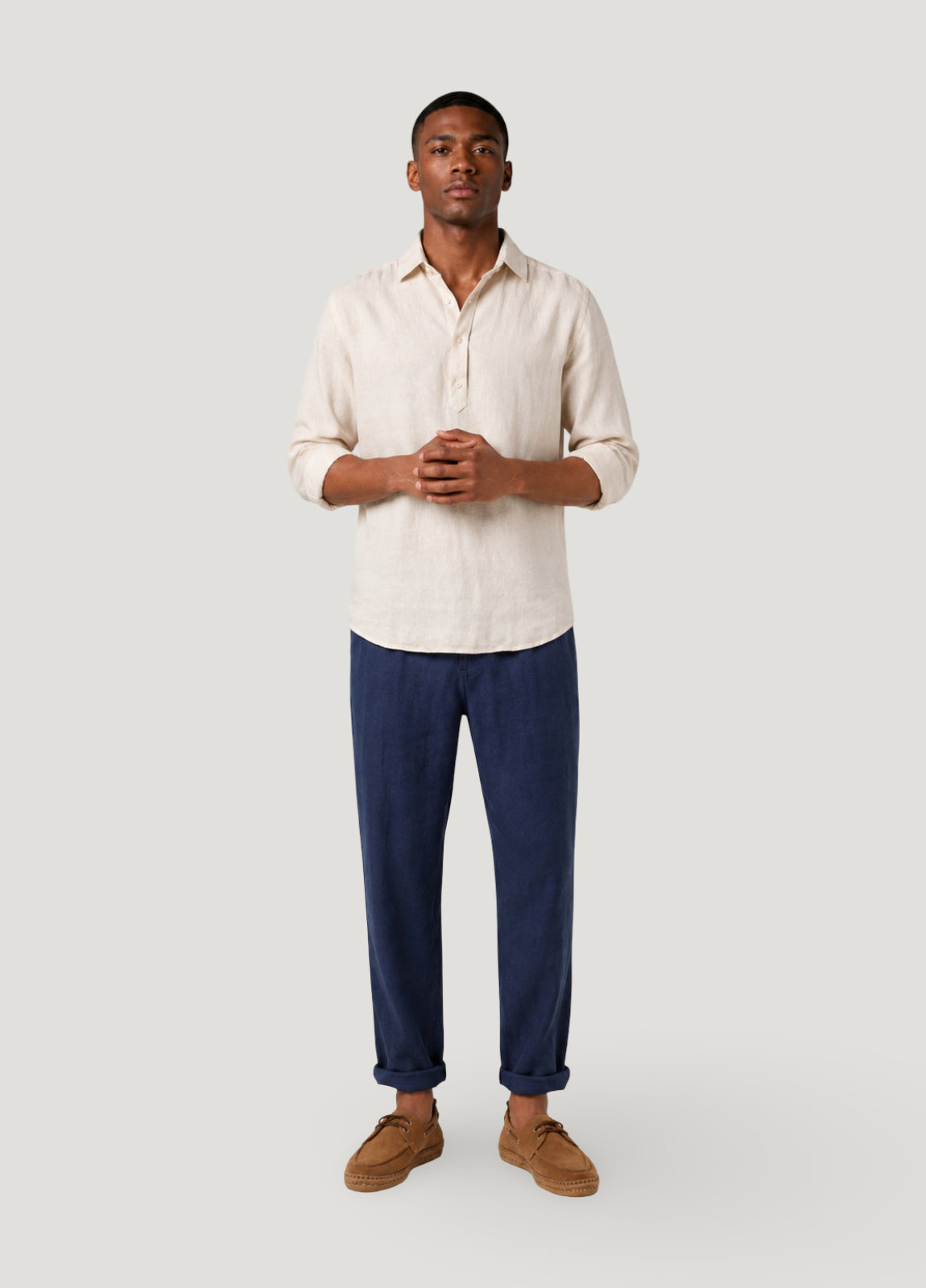 Camisa polera lino y algodón crudo