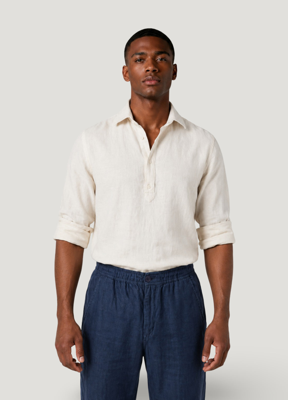 Camisa polera lino y algodón crudo