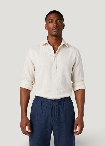 Camisa polera lino y algodón crudo