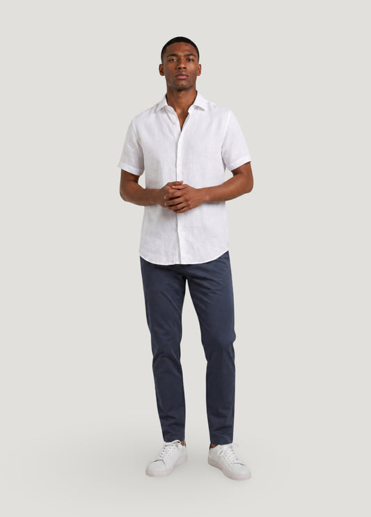 White linen short-sleeved shirt